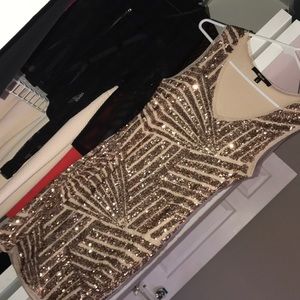 Pretty gold sequin and tan mini dress